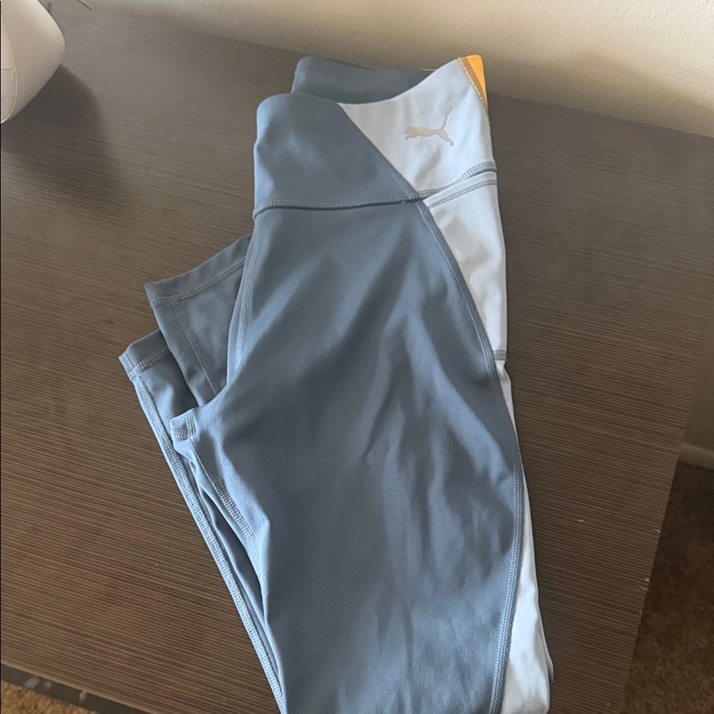 Puma Women's Slate Blue and Light Blue Active Skirt with Yellow Trim